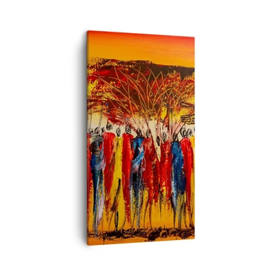 Bild auf Leinwand, Leinwandbild Arttor 45x80 cm - Dort, dort, dort gehen sie - Kunst, Personen, Afrika, Kenia, Baobab, Ins Wohnzimmer, Für Schlafzimmer, Rot, Blau, Vertikal, Leinen, PA45x80-3752
