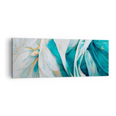 Bild auf Leinwand - Leinwandbild - Blaue Abstraktion mit goldenem Motiv - 140x50 cm