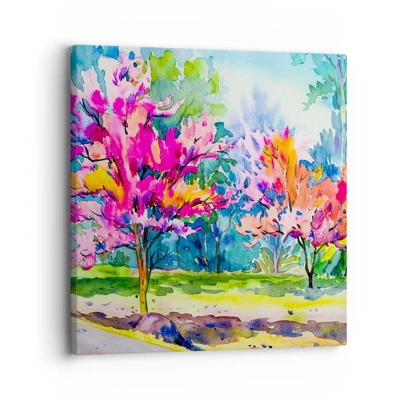 Bild auf Leinwand - Leinwandbild - Regenbogengarten im Frühlingslicht - 30x30 cm