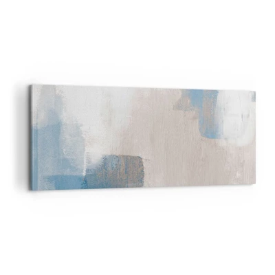 Bild auf Leinwand - Leinwandbild - Rosa Abstraktion hinter einem blauen Vorhang - 100x40 cm