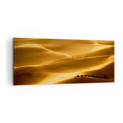 Bild auf Leinwand - Leinwandbild - Wohnwagen in den Wüstenwellen - 100x40 cm
