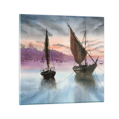 Glasbild - Bild auf glas - Abend am Hafen - 70x70 cm