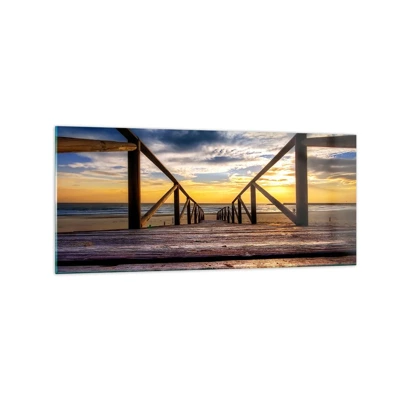 Glasbild - Bild auf glas - Direkt zum ruhigen Strand bei Sonnenuntergang - 120x50 cm