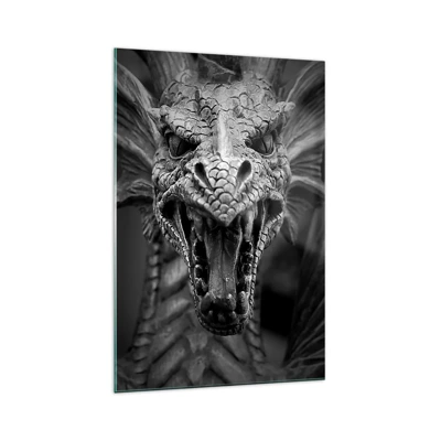 Glasbild - Bild auf glas - Ein märchenhafter Drache in Grau - 70x100 cm