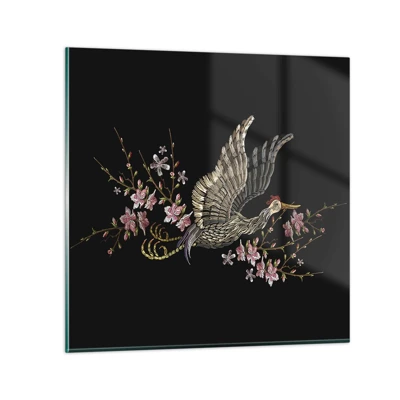 Glasbild - Bild auf glas - Exotischer gestickter Vogel - 70x70 cm