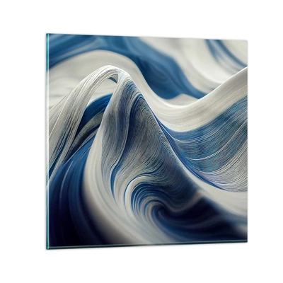 Glasbild - Bild auf glas - Fließfähigkeit von Blau und Weiß - 30x30 cm
