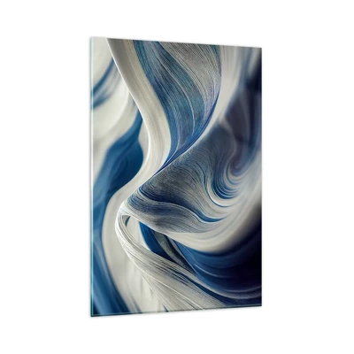 Glasbild - Bild auf glas - Fließfähigkeit von Blau und Weiß - 80x120 cm