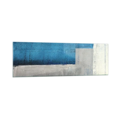 Glasbild - Bild auf glas - Poetische Komposition aus Grau und Blau - 160x50 cm