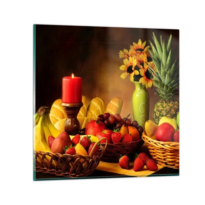 Glasbild - Bild auf glas - Stillleben mit Brot und Obst - 60x60 cm