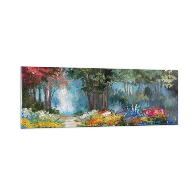 Glasbild - Bild auf glas - Waldgarten, Blumenwald - 90x30 cm