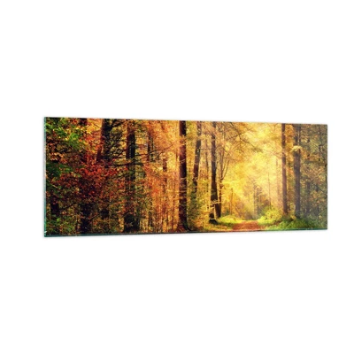 Glasbild - Bild auf glas - Waldgoldene Stille - 140x50 cm