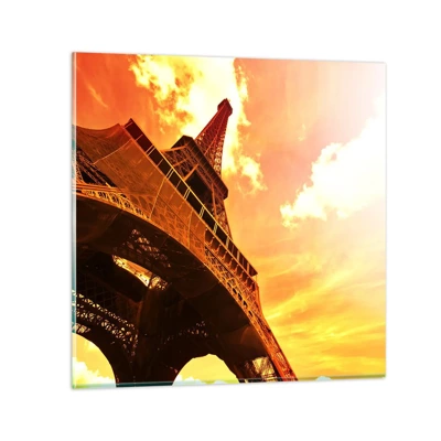 Glasbild, Bilder auf glas Arttor 40x40 cm - Monumental, weil es mit der Sonne vergoldet ist - Stadt, Paris, Eiffelturm, Die Architektur, Frankreich, Ins Wohnzimmer, Für Schlafzimmer, Braun, Orange, Horizontal, Glas, GAC40x40-0501