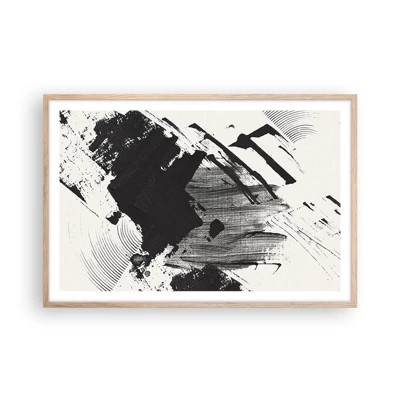 Poster in einem Rahmen aus heller Eiche - Abstraktion – Ausdruck von Schwarz - 91x61 cm