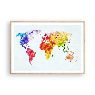 Poster in einem Rahmen aus heller Eiche - Alle Farben der Welt - 100x70 cm