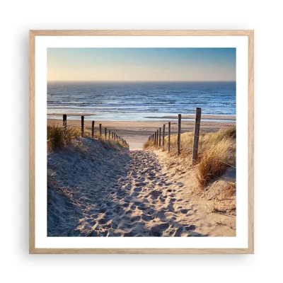 Poster in einem Rahmen aus heller Eiche - Das Rauschen des Meeres, der Gesang der Vögel, ein wilder Strand im Gras ... - 60x60 cm