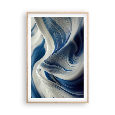 Poster in einem Rahmen aus heller Eiche - Fließfähigkeit von Blau und Weiß - 61x91 cm