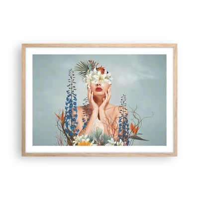 Poster in einem Rahmen aus heller Eiche - Frau - Blume - 70x50 cm