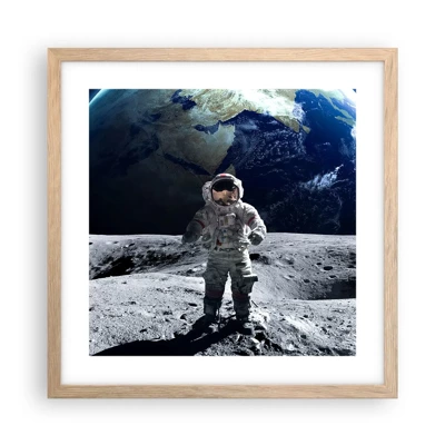 Poster in einem Rahmen aus heller Eiche - Grüße vom Mond - 40x40 cm