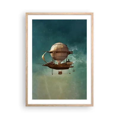 Poster in einem Rahmen aus heller Eiche - Jules Verne sagt Hallo - 50x70 cm