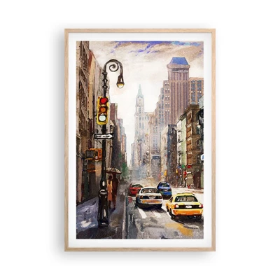 Poster in einem Rahmen aus heller Eiche - New York - auch im Regen bunt - 61x91 cm