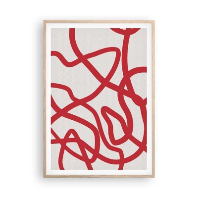 Poster in einem Rahmen aus heller Eiche - Rot auf Weiß - 70x100 cm