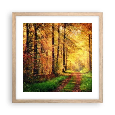 Poster in einem Rahmen aus heller Eiche - Waldgoldene Stille - 40x40 cm