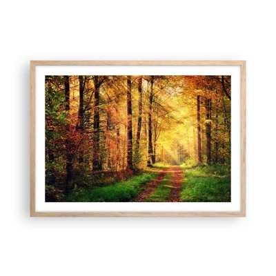 Poster in einem Rahmen aus heller Eiche - Waldgoldene Stille - 70x50 cm