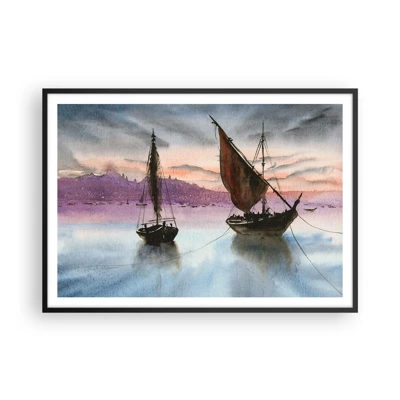 Poster in einem schwarzem Rahmen - Abend am Hafen - 100x70 cm