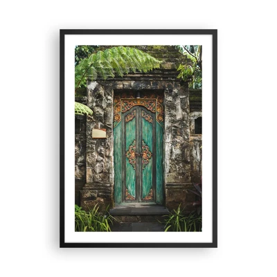 Poster in einem schwarzem Rahmen Arttor 50x70 cm - Eine Tür zu einer exotischen Welt - Tür Mit Ornament, Die Architektur, Geheimnis, Bali-Insel, Indonesien, Ins Wohnzimmer, Für Schlafzimmer, Braun, Schwarz, Vertikal, P2BPA50x70-5078