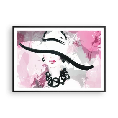 Poster in einem schwarzem Rahmen - Bildnis einer Dame in Schwarz und Pink - 100x70 cm