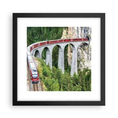 Poster in einem schwarzem Rahmen - Eisenbahn für Bergblick - 30x30 cm