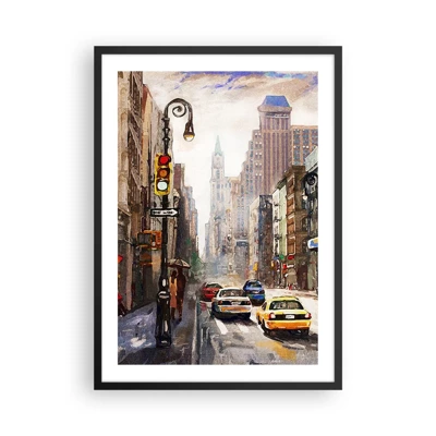 Poster in einem schwarzem Rahmen - New York - auch im Regen bunt - 50x70 cm