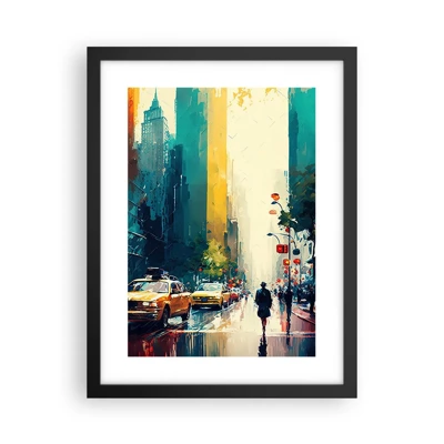 Poster in einem schwarzem Rahmen - New York – selbst der Regen ist hier bunt - 30x40 cm