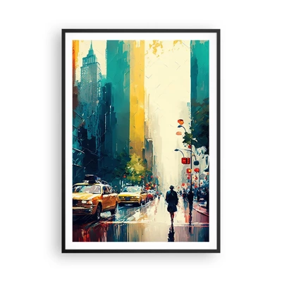 Poster in einem schwarzem Rahmen - New York – selbst der Regen ist hier bunt - 70x100 cm