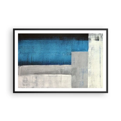 Poster in einem schwarzem Rahmen - Poetische Komposition aus Grau und Blau - 91x61 cm