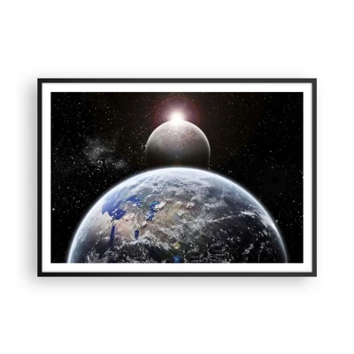 Poster in einem schwarzem Rahmen - Weltraumlandschaft - Sonnenaufgang - 100x70 cm