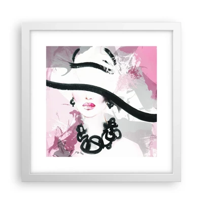 Poster in einem weißen Rahmen - Bildnis einer Dame in Schwarz und Pink - 30x30 cm