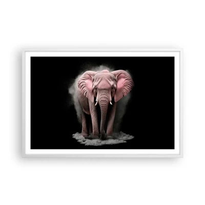 Poster in einem weißen Rahmen - Denke nicht an einen rosa Elefanten! - 91x61 cm
