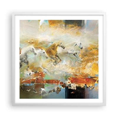 Poster in einem weißen Rahmen - Im Galopp durch das Licht - 60x60 cm