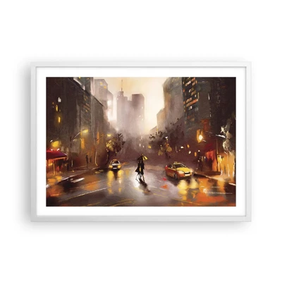 Poster in einem weißen Rahmen - Im Licht von New York - 70x50 cm