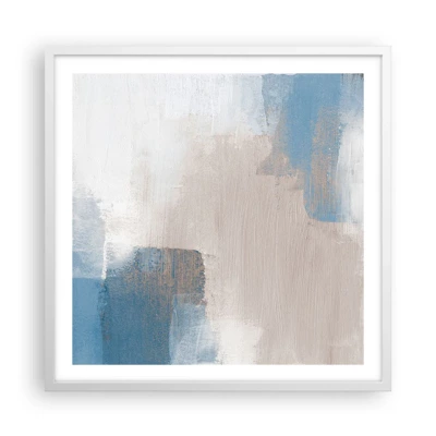 Poster in einem weißen Rahmen - Rosa Abstraktion hinter einem blauen Vorhang - 60x60 cm