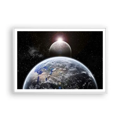 Poster in einem weißen Rahmen - Weltraumlandschaft - Sonnenaufgang - 100x70 cm