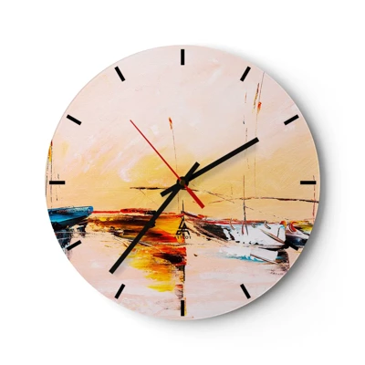 Wanduhr - Glasuhr - Abend im Yachthafen - 30x30 cm