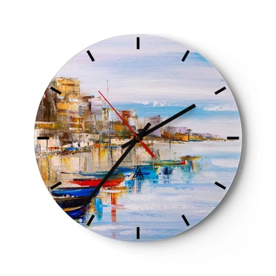 Wanduhr - Glasuhr - Bunte urbane Oase - 30x30 cm