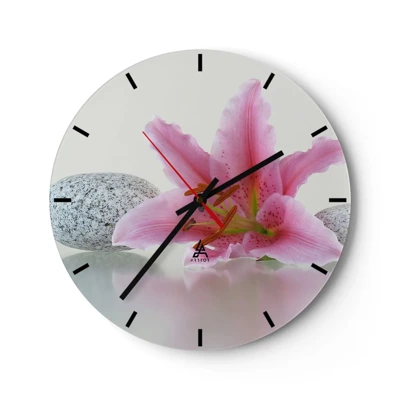 Wanduhr - Glasuhr - Eine Studie in Pink, Grau und Weiß - 30x30 cm