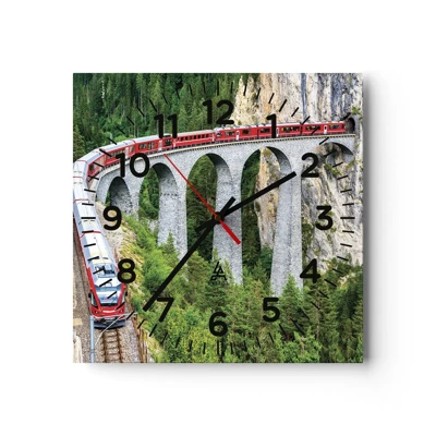 Wanduhr - Glasuhr - Eisenbahn für Bergblick - 30x30 cm