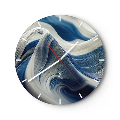 Wanduhr - Glasuhr - Fließfähigkeit von Blau und Weiß - 40x40 cm