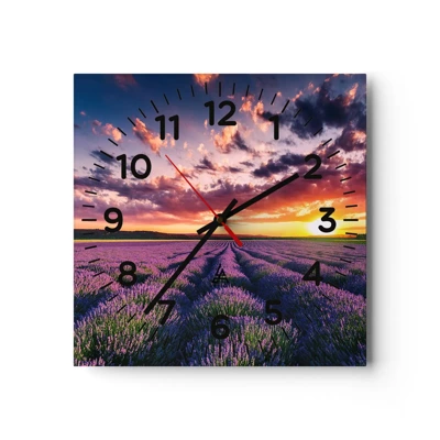 Wanduhr - Glasuhr - Lavendel Welt - 30x30 cm