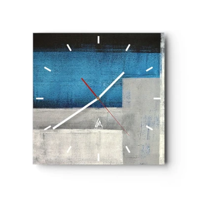 Wanduhr - Glasuhr - Poetische Komposition aus Grau und Blau - 30x30 cm