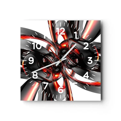 Wanduhr - Glasuhr - Uhrwerk in Graphit und Rot - 30x30 cm